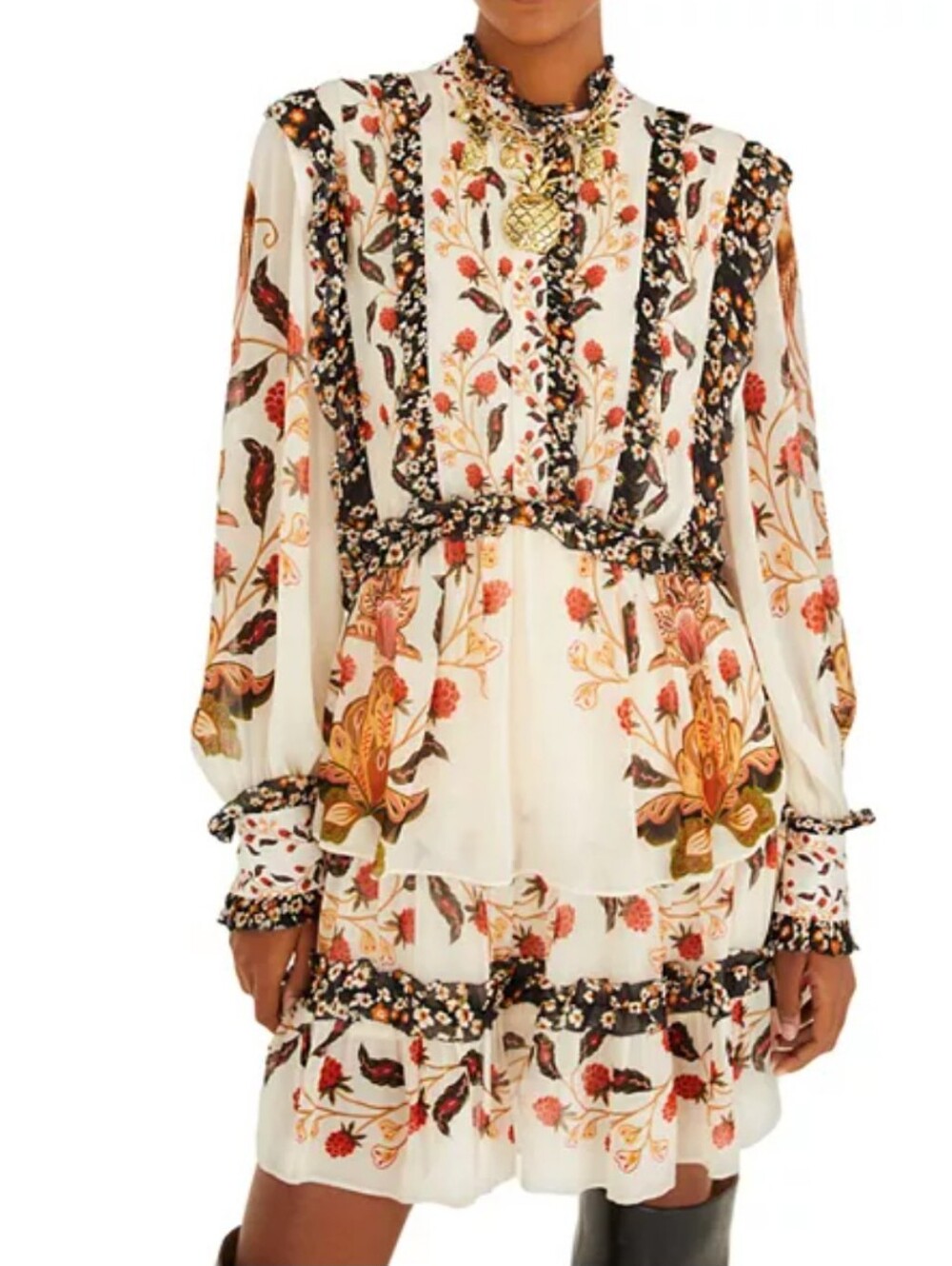FARM Rio NWT Berry Garden Floral Mini Dress Ruffle Tiered Boho Statement Dress - Picture 14 of 14